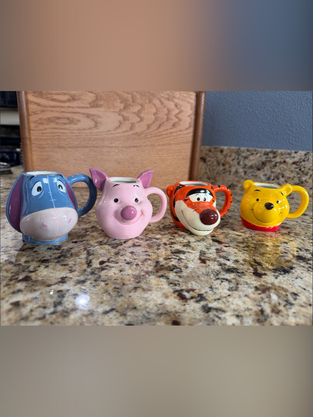 Disney Ceramic Winnie the Pooh Character Mugs - Blue, Pink, Orange, Yellow